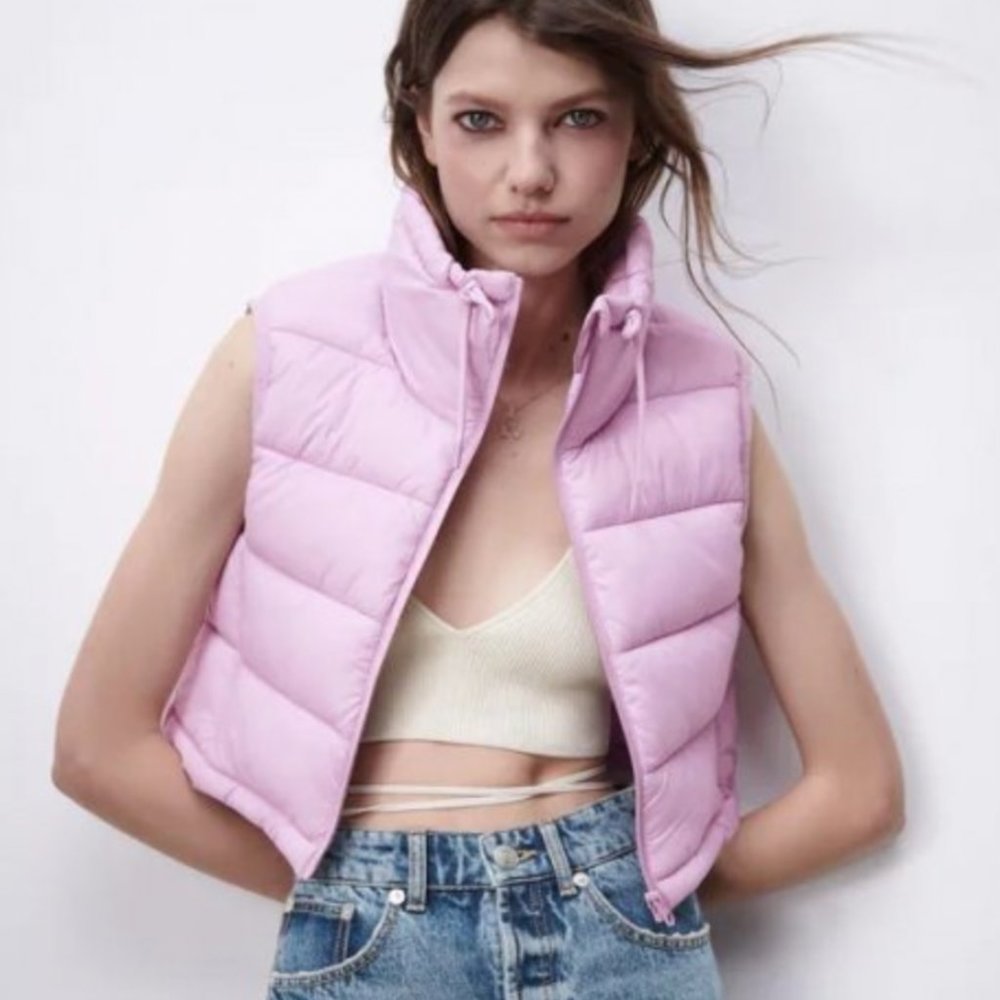 NWT Zara Lavender/Lilac/Purple Cropped Puffer Vest Size Medium